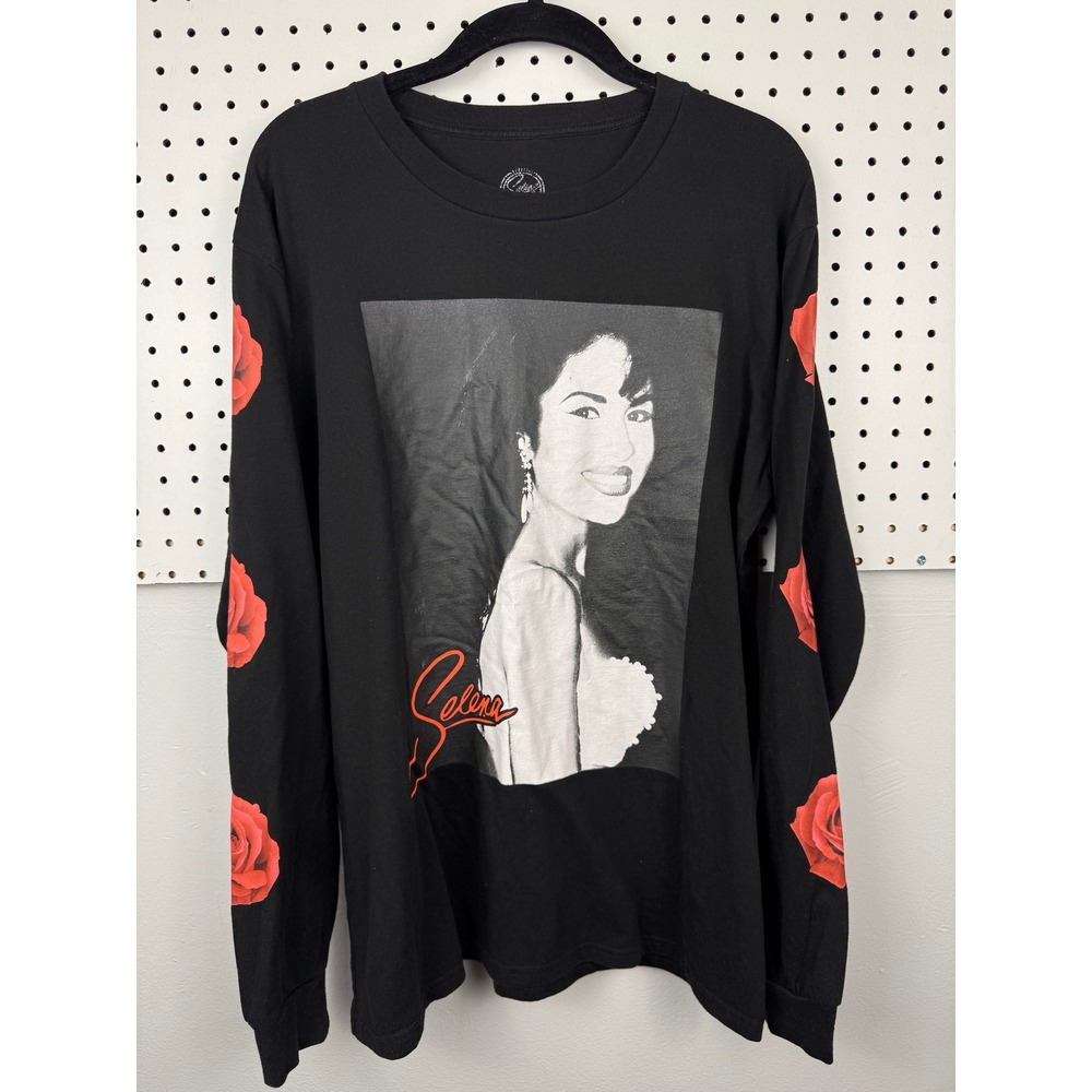 Selena Quintanilla Rose Graphic Long Sleeve Shirt Black Mens Large AJ-915